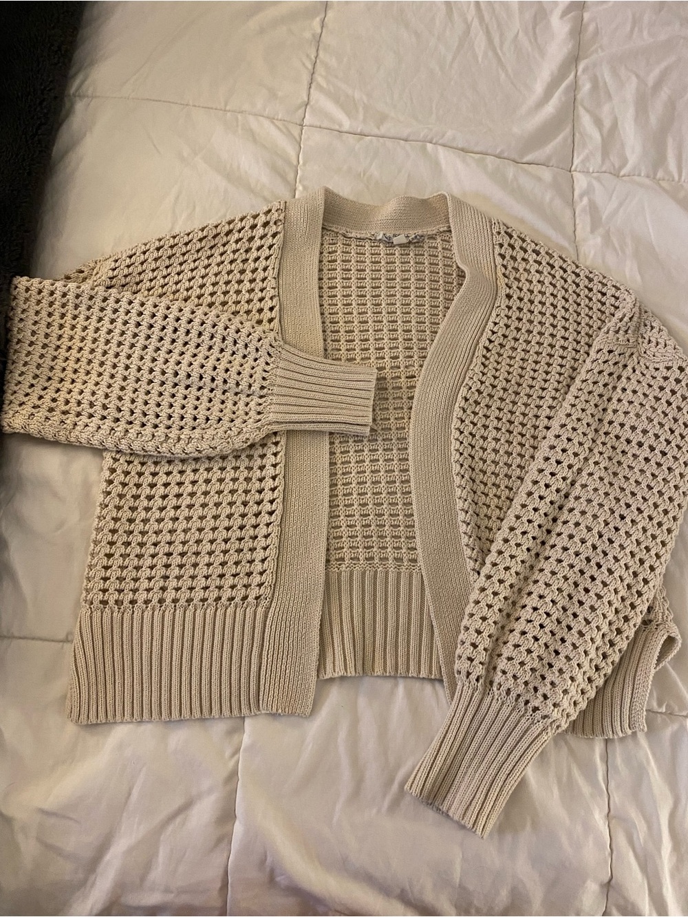 Pink Republic Cream Open-Weave Cardigan Sweater